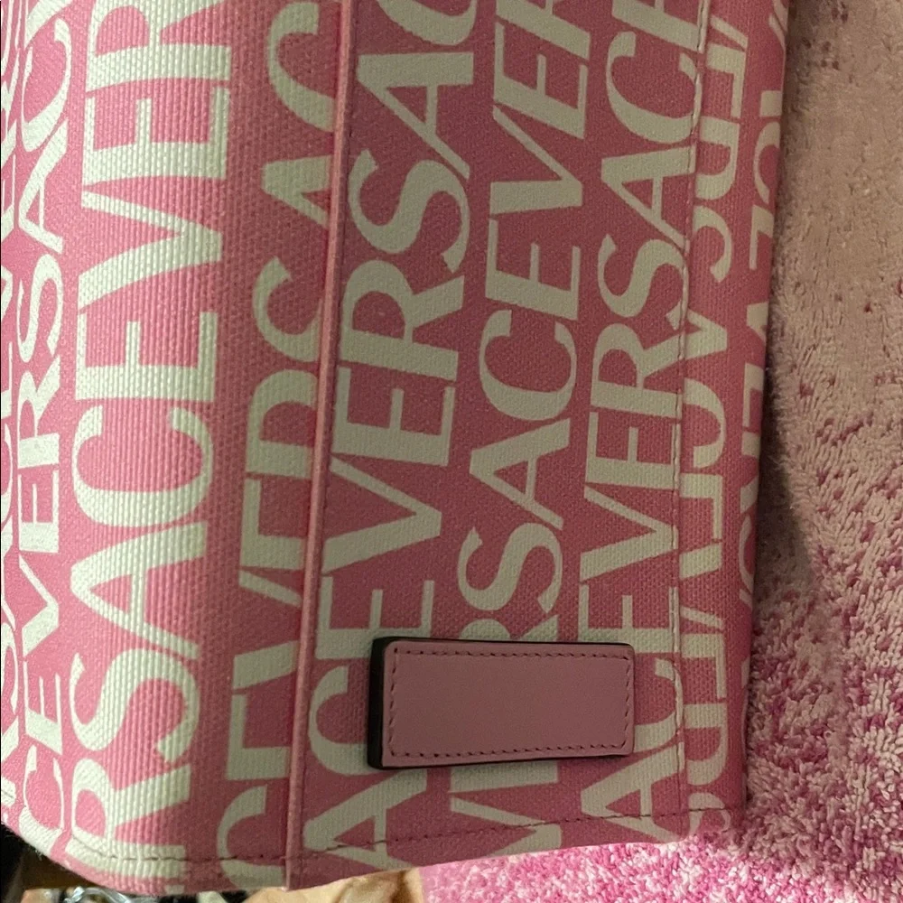 Versace Pink and White Logo Tote - Picture 3 of 15